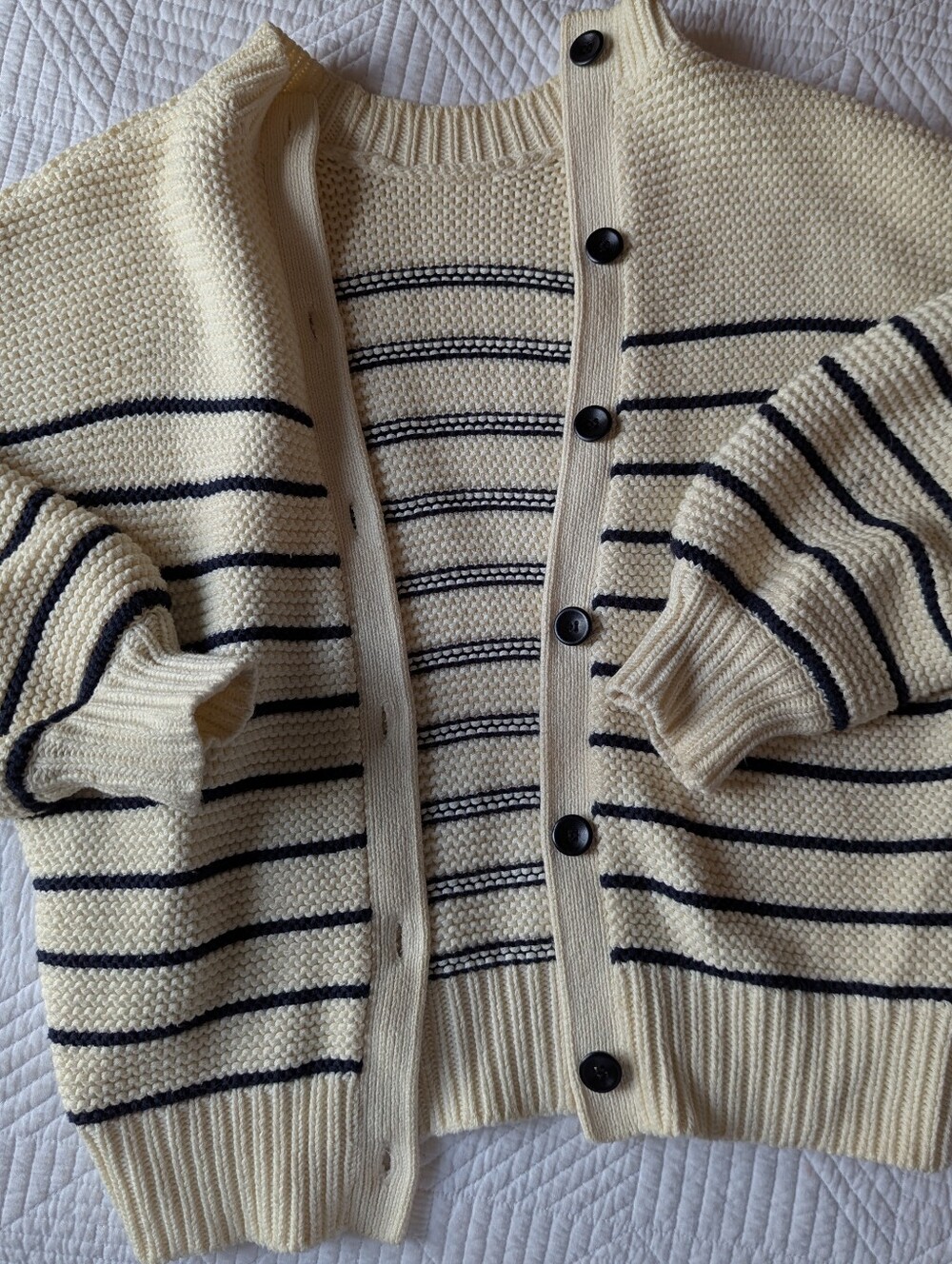 Alex Mill Striped Cream & Black Button Cardigan EUC